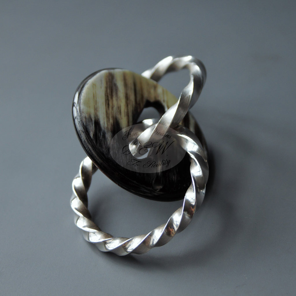 STERLING SILVER AND HORN TEETHING RING  SNAGGLE TOOTH