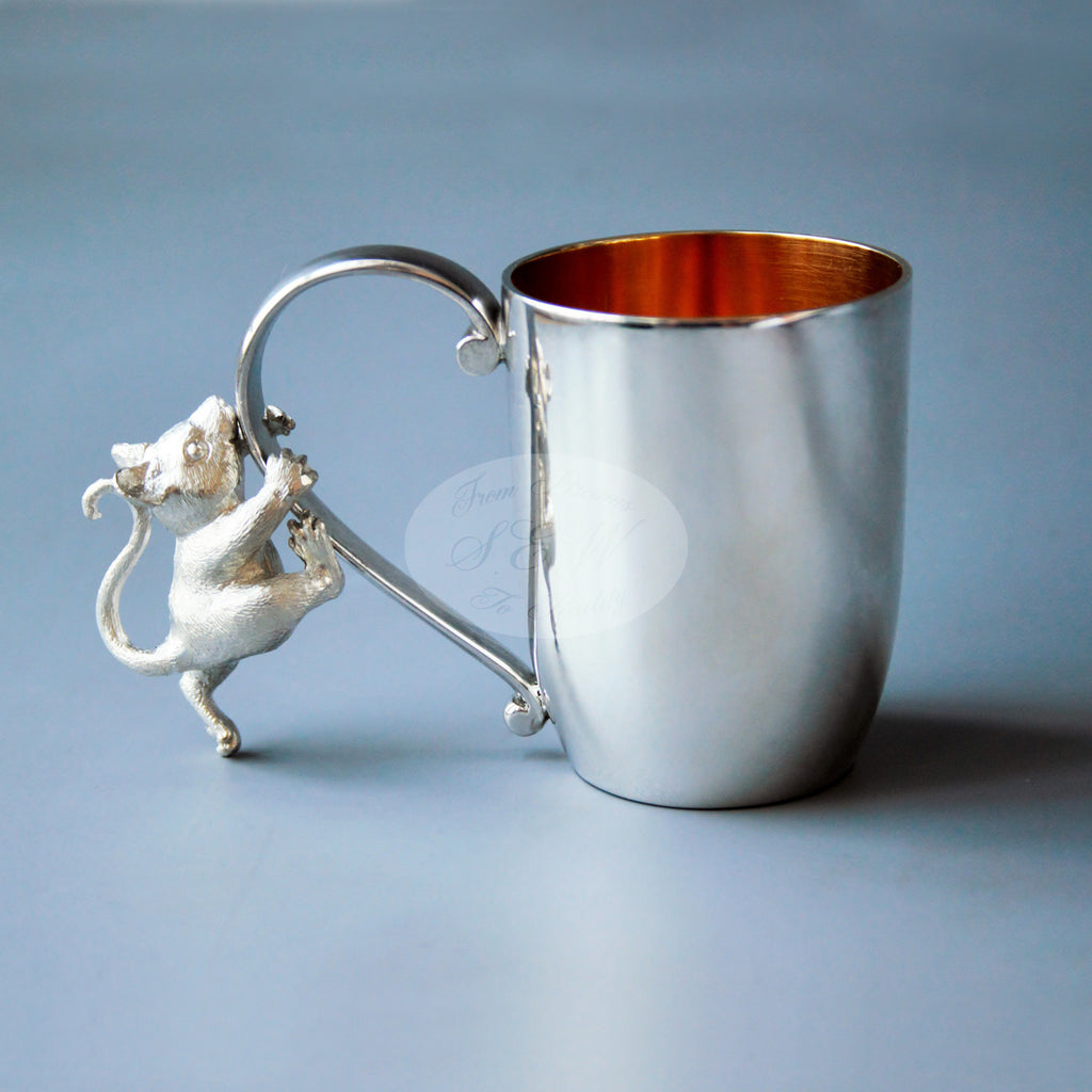 STERLING SILVER CUP WITH HAND CRAFTED STANDING MOUSE