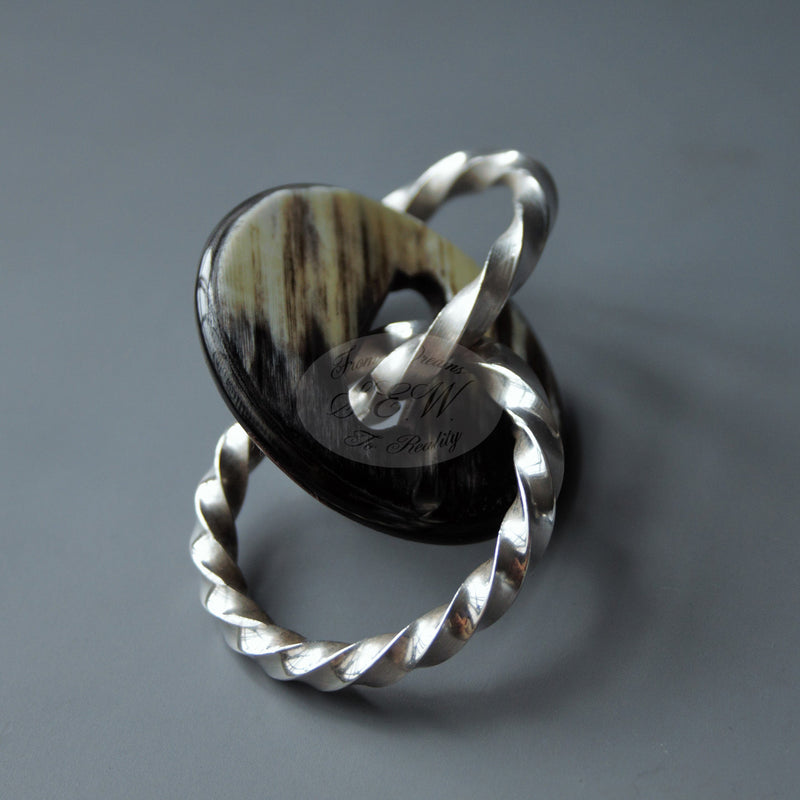 STERLING SILVER AND HORN TEETHING RING  SNAGGLE TOOTH